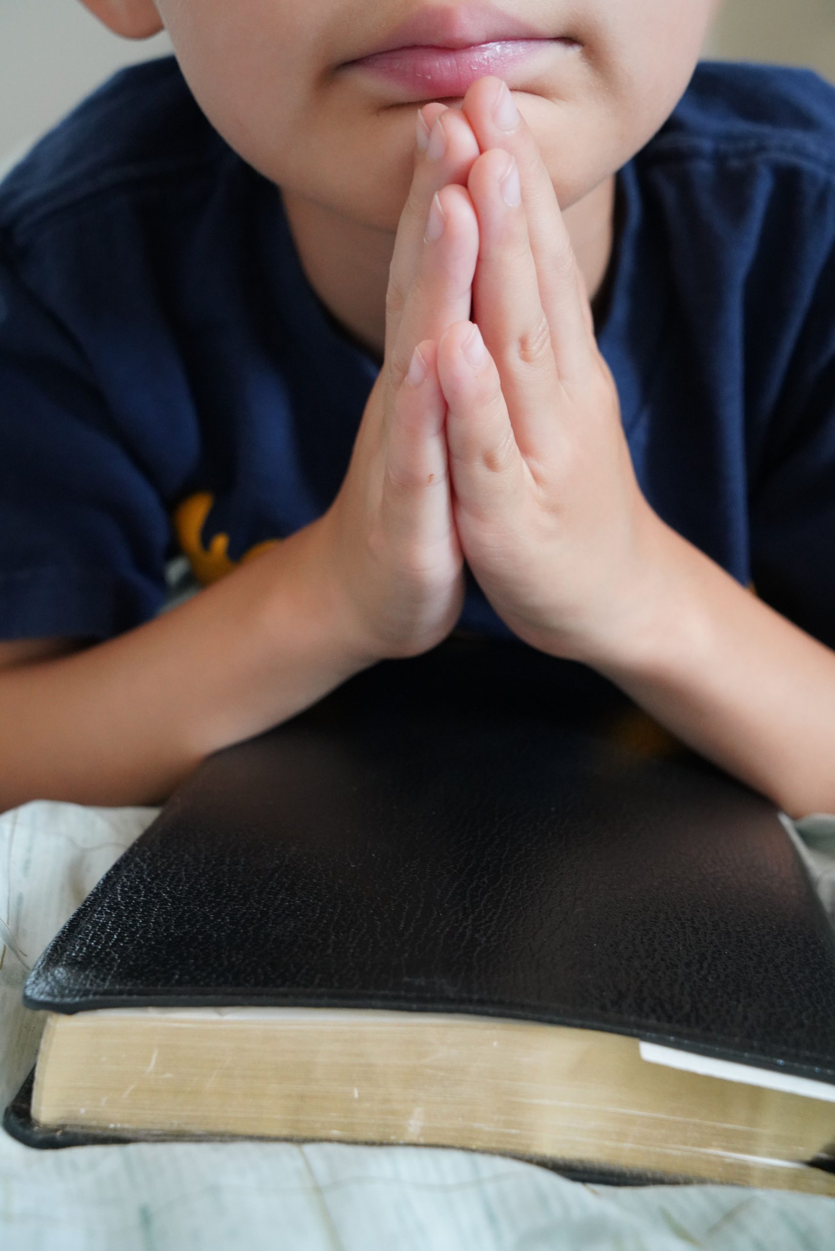 Little prayer hands over a bible